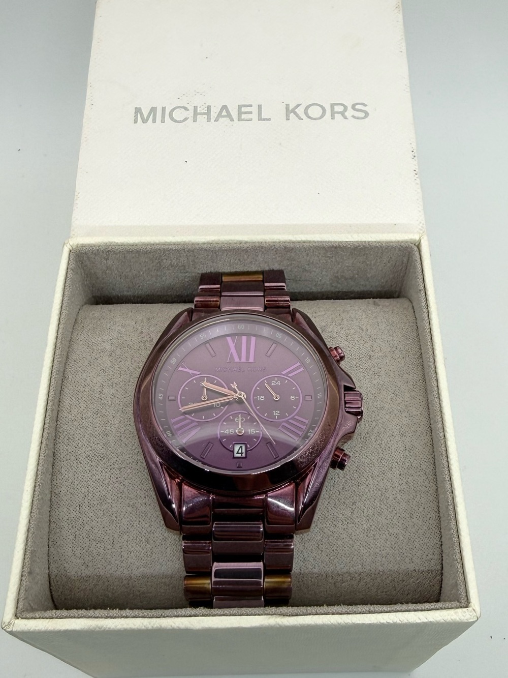 Michael Kors MK6721 Bradshaw Purple Chronograph Watch Box Extra Links